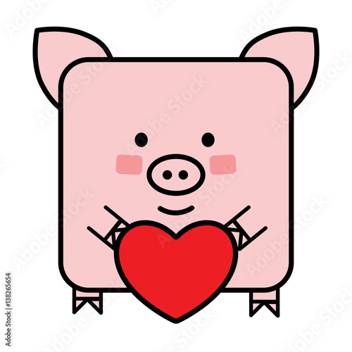 cute flat pig emoticon with a heart  photo