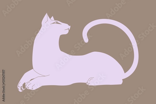 Cat lying down, pussycat silhouette. Vector image.