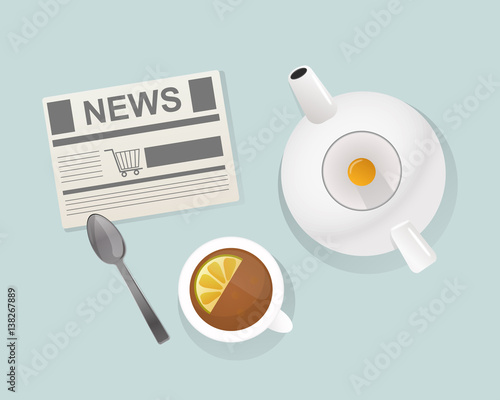 Tea breakfast traditional healthy drink vector illustration.
