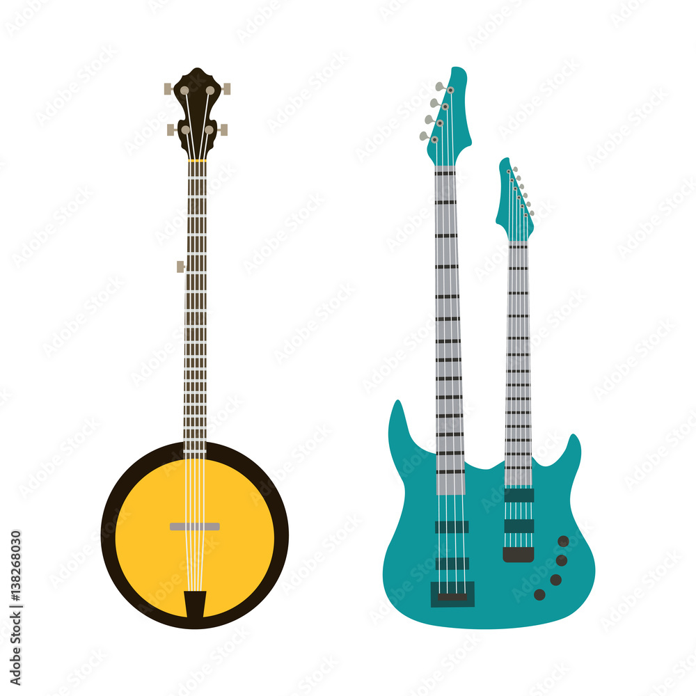 Obraz premium acoustic electric guitar vector icons set isolated illustration guitars silhouette music concert sound fun melody retro musical bass object classic jazz