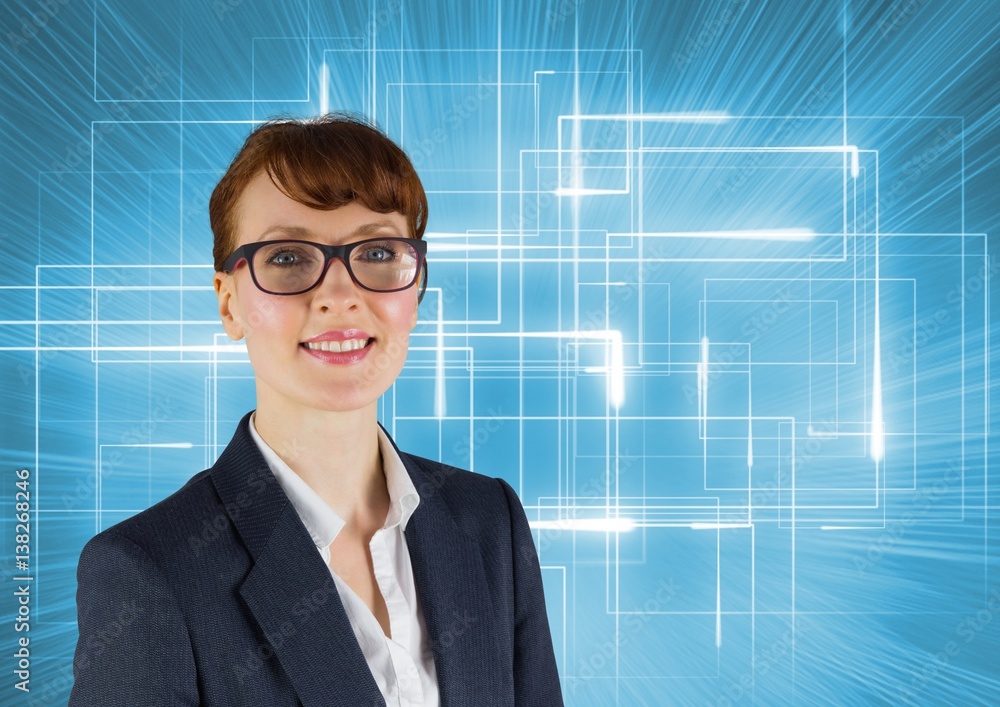 Happy Businesswoman smiling at camera against a blue background Happy Businesswoman smiling at camera against a blue background