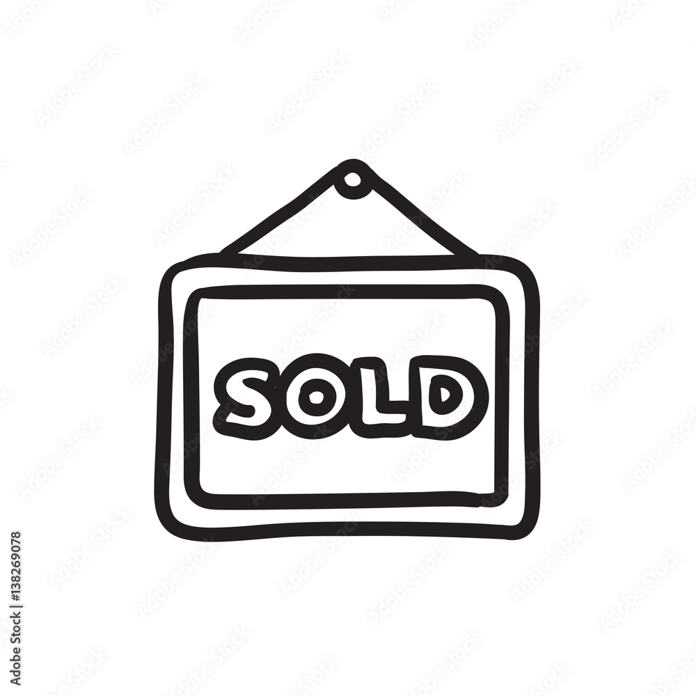 Sold placard sketch icon. Sold placard sketch icon.