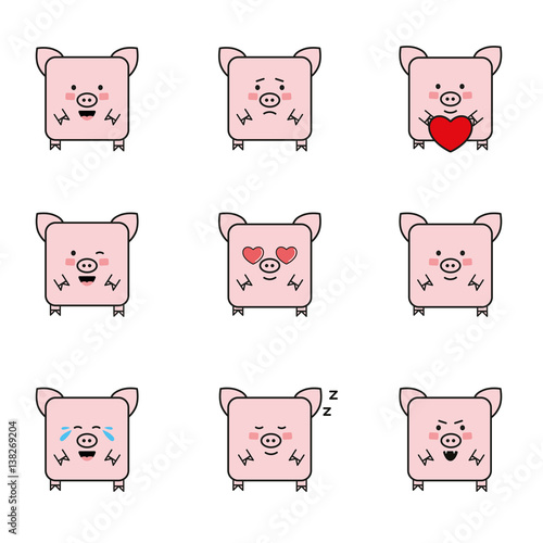 Set of  funny 9 pigs icons photo