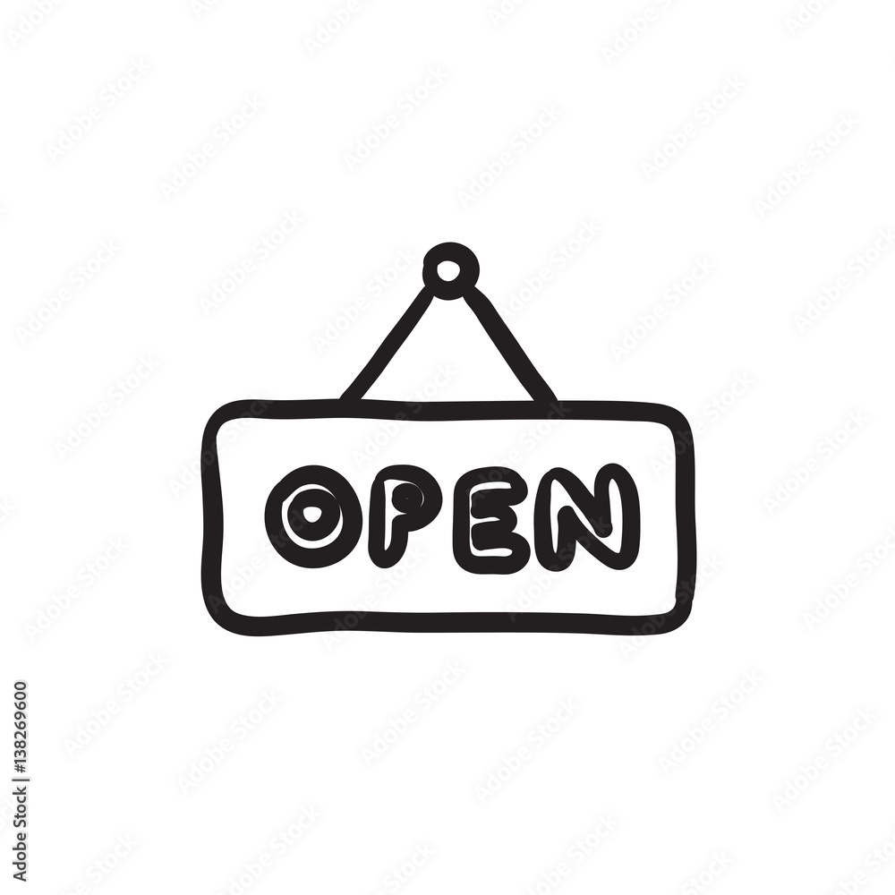 Open sign sketch icon. Open sign sketch icon.