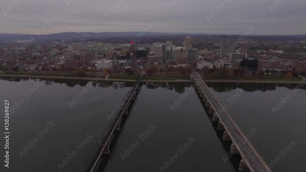4k Aerial Shot of Bridges on the Susquehanna River in Harrisburg, PA 4k Aerial Shot of Bridges on the Susquehanna River in Harrisburg, PA