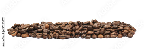 Line pile of coffee beans isolated