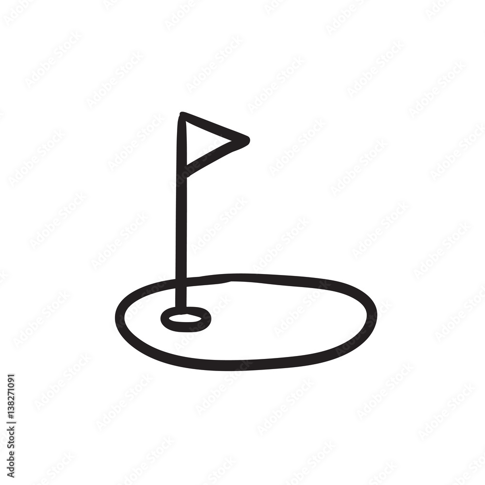 Golf hole with flag sketch icon. Golf hole with flag sketch icon.