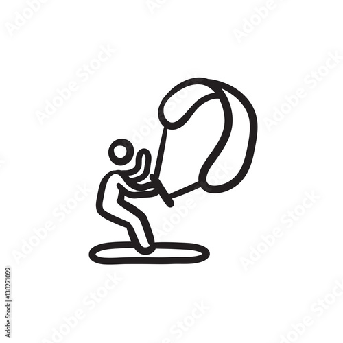 Kite surfing sketch icon.