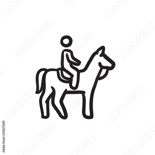 Horse riding sketch icon.