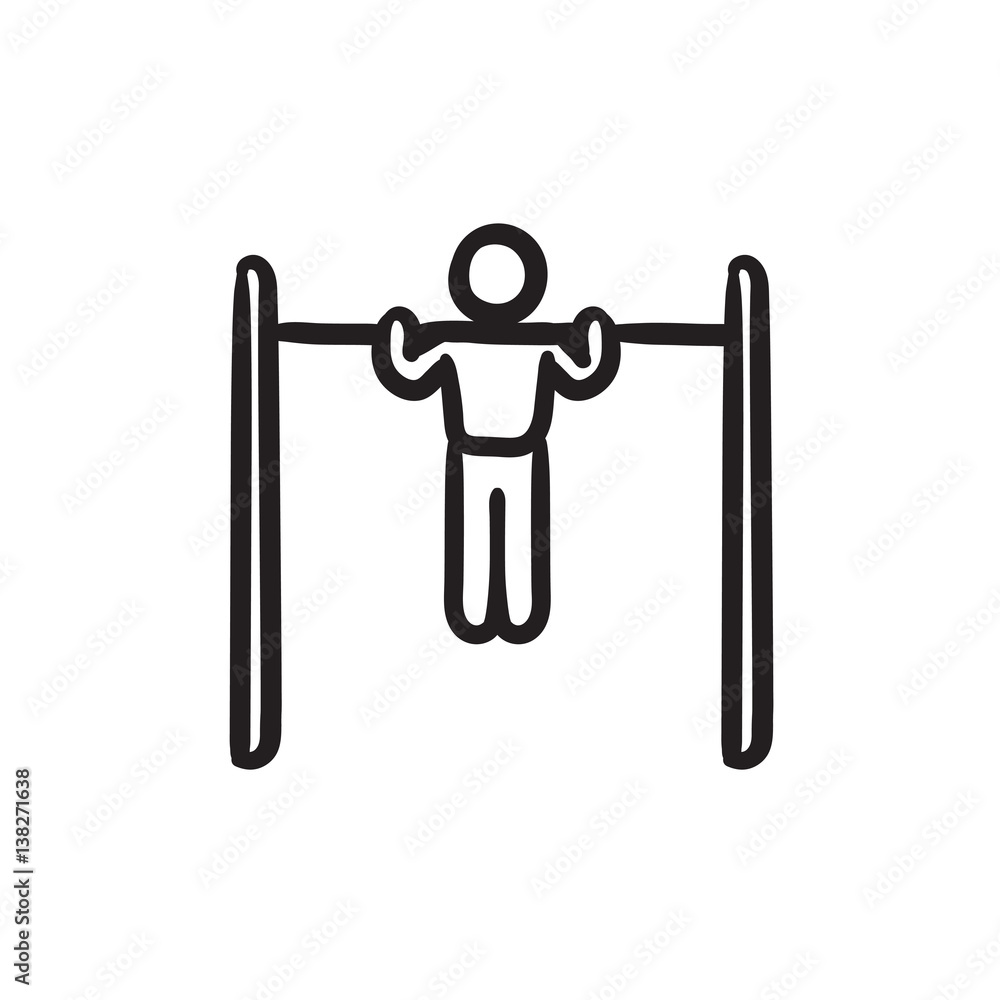 Gymnast exercising on bar sketch icon. Gymnast exercising on bar sketch icon.