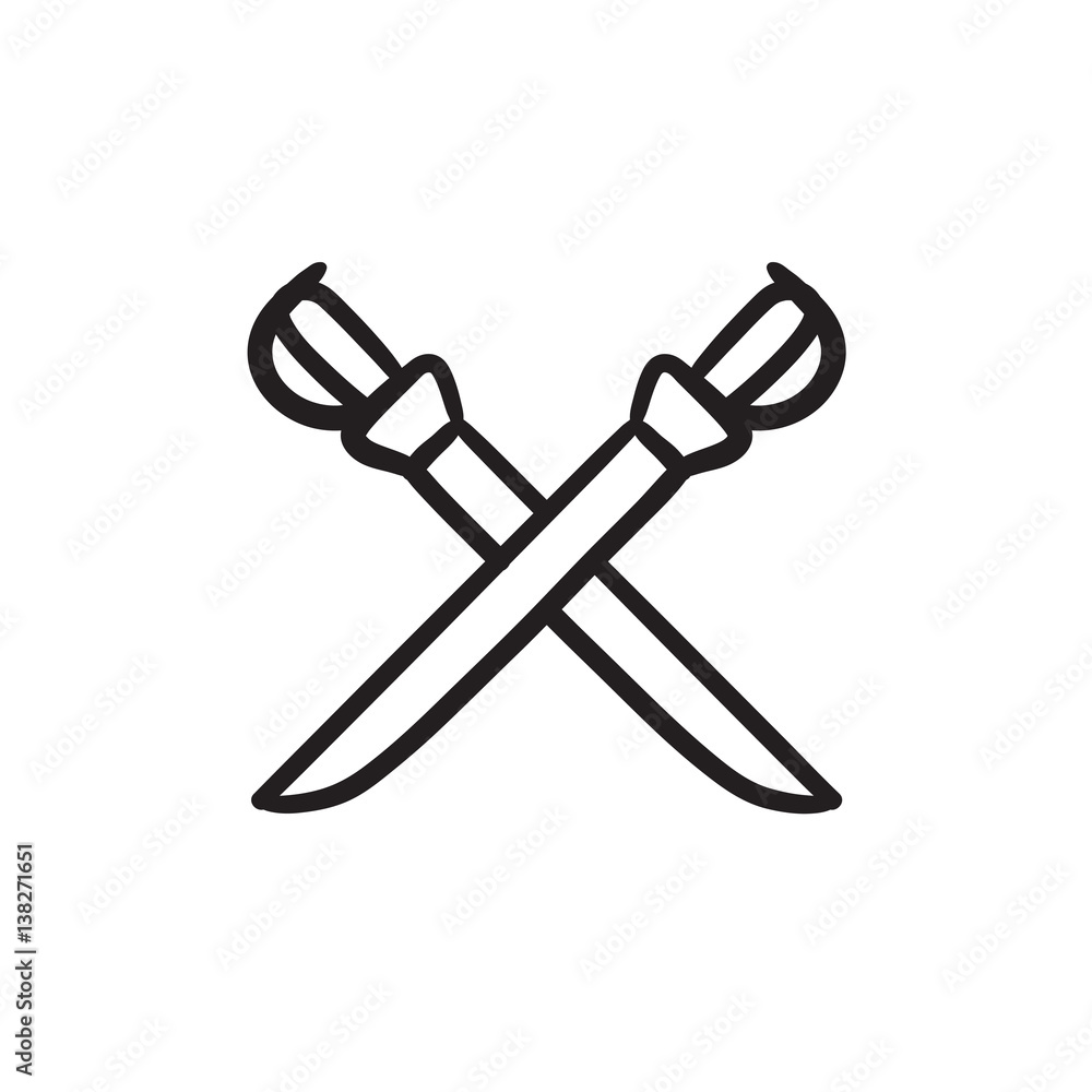 Crossed saber sketch icon. Crossed saber sketch icon.