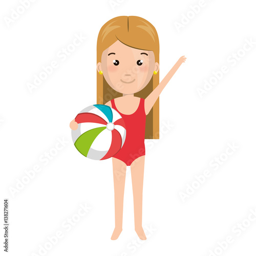 cartoon blond girl with summer swimsuit and ball vector illustration
