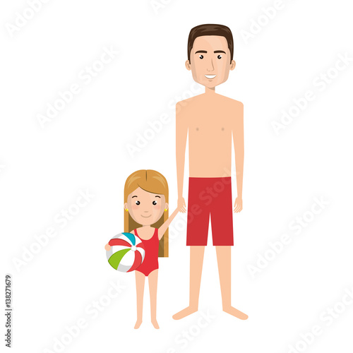 cartoon man with sweatpants and little girl vector illustration