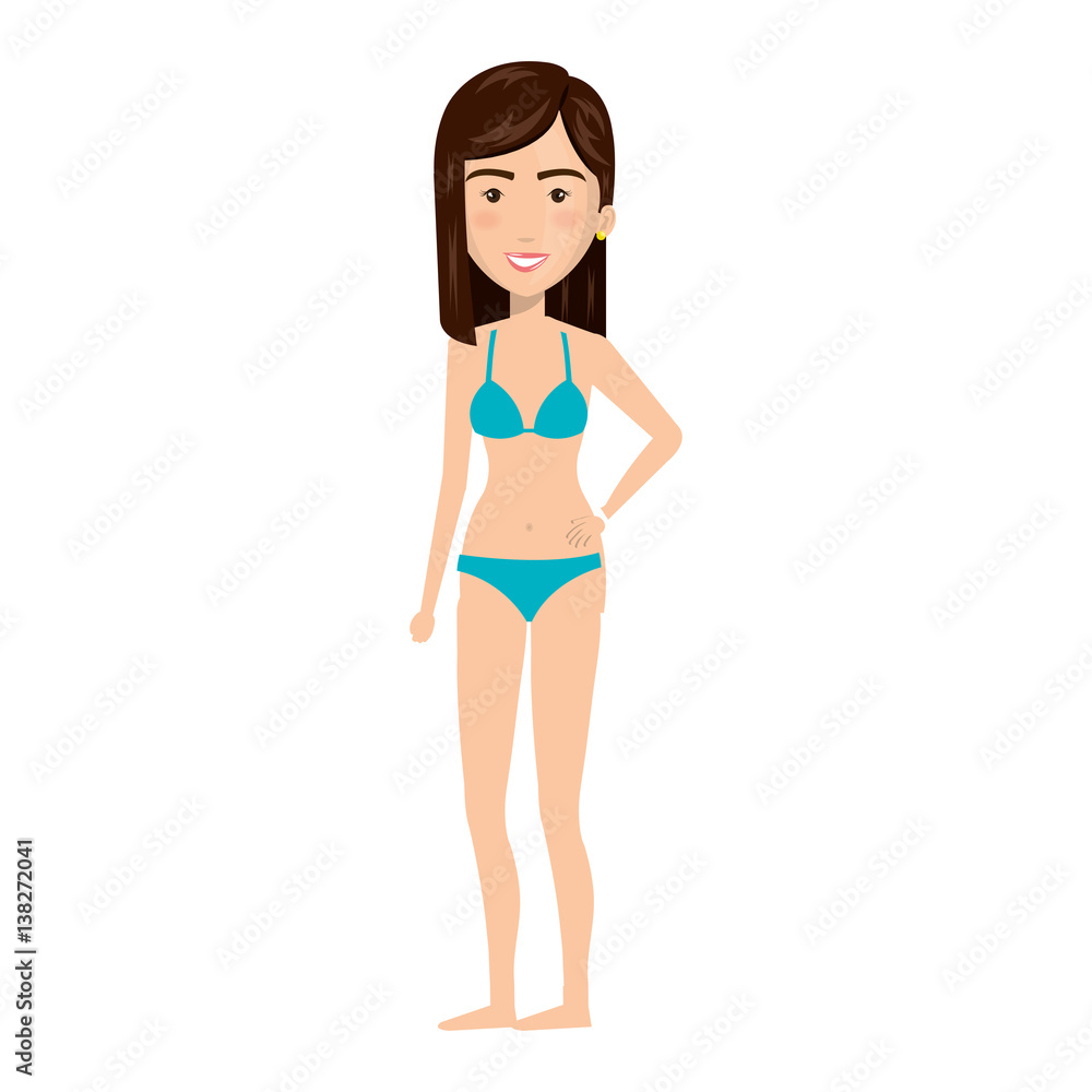 cartoon caucasian woman in bikini icon clothes vector illustration cartoon caucasian woman in bikini icon clothes vector illustration