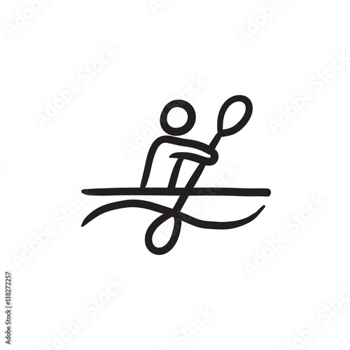 Man kayaking sketch icon.