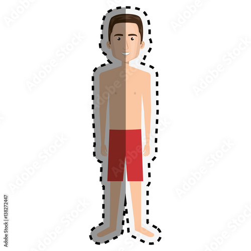 sticker cartoon fit man with sweatpants clothes vector illustration