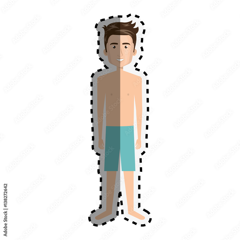 sticker cartoon fit man with short pants vector illustration Stock Vector |  Adobe Stock