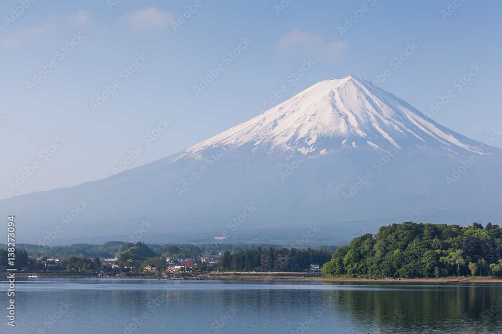 Mountain Fuji and Lake Kawaguchiko in morning autumn season.