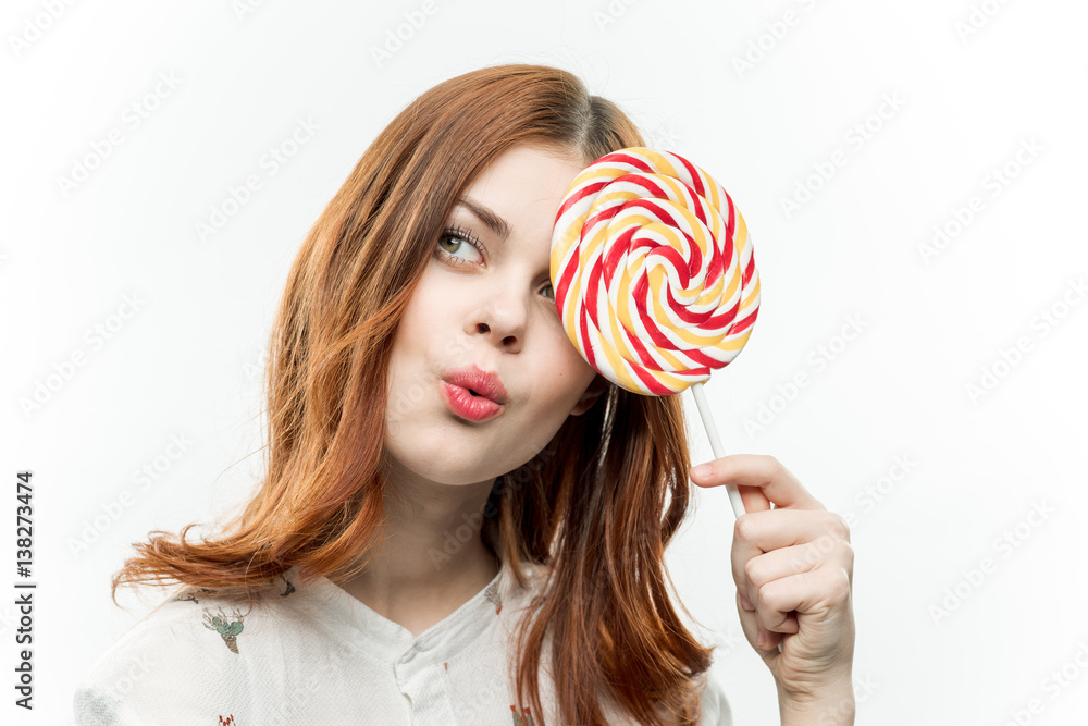 romantic lady with a lollipop in her hand
