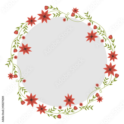 Billede på lærred circular frame with creepers and red flowers vector illustration