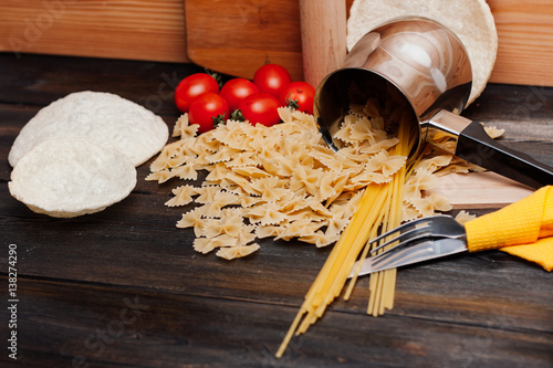 scattered pasta, turk cherry tomatoes