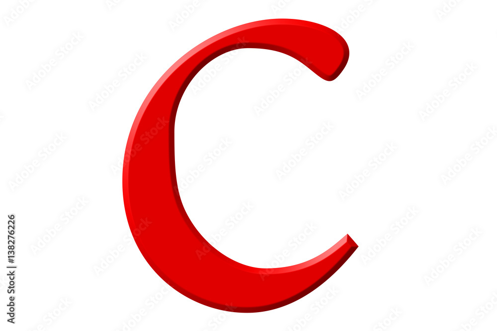 Lowercase letter C, isolated on white, with clipping path, 3D illustration Lowercase letter C, isolated on white, with clipping path, 3D illustration