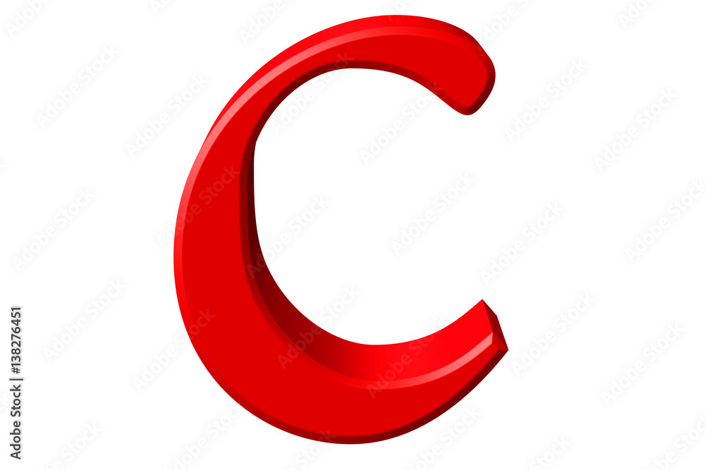 Lowercase letter C, isolated on white, with clipping path, 3D illustration Lowercase letter C, isolated on white, with clipping path, 3D illustration