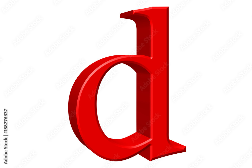 Lowercase letter D, isolated on white, with clipping path, 3D illustration Lowercase letter D, isolated on white, with clipping path, 3D illustration