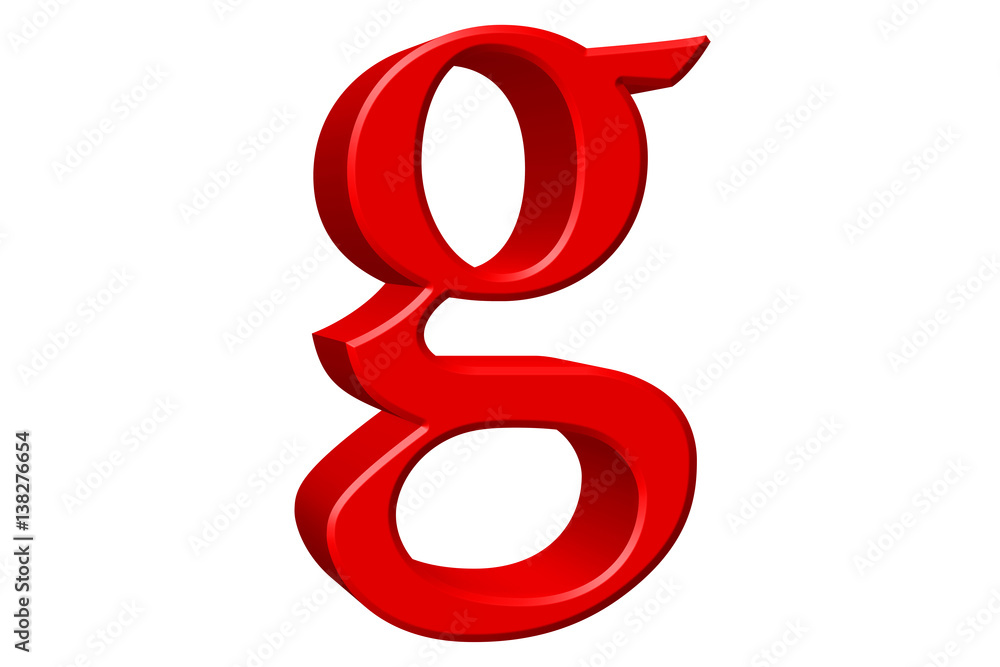 Lowercase letter G, isolated on white, with clipping path, 3D illustration Lowercase letter G, isolated on white, with clipping path, 3D illustration