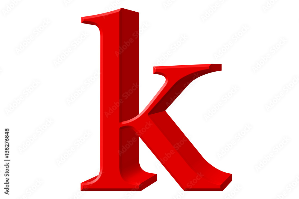 Lowercase letter K, isolated on white, with clipping path, 3D illustration Lowercase letter K, isolated on white, with clipping path, 3D illustration