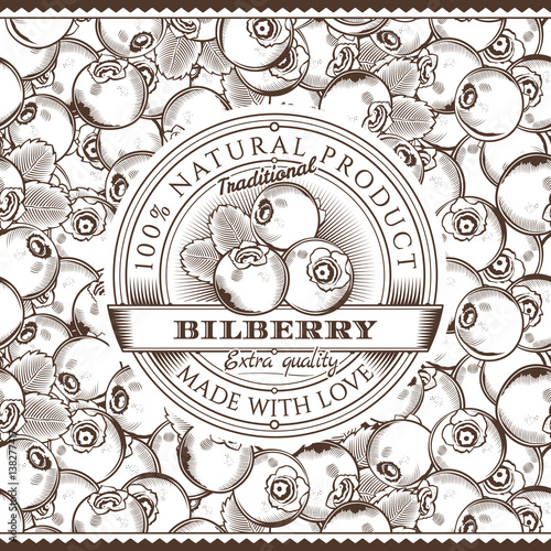 Vintage Bilberry Label On Seamless Pattern