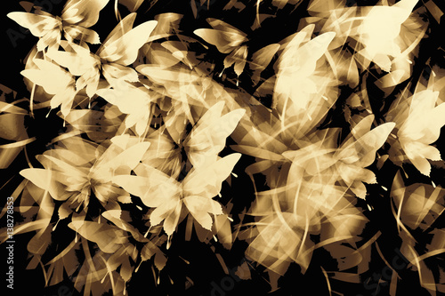 Obraz na plátně Abstract romantic background gold butterfly on black