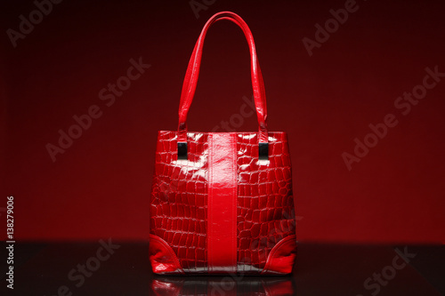 Red female bag. On the red ...