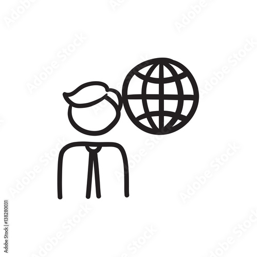 Man with globe sketch icon.