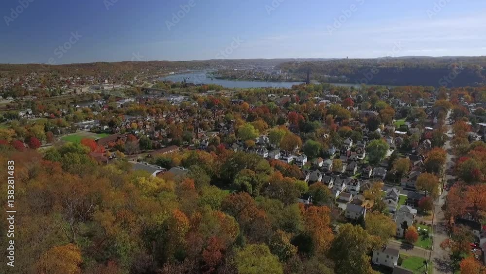 Fly by shot of Beaver, Pa featuring Fall foliage Fly by shot of Beaver, Pa featuring Fall foliage