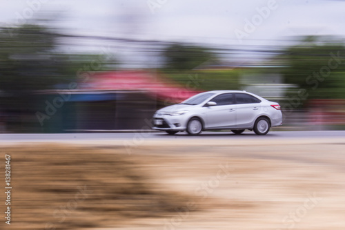 Car panning speed on road, Thailand asia