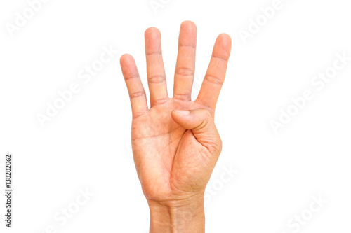 Man hand show four fingers photo