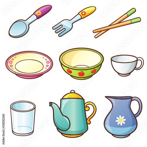 Vector illustration of Cartoon tableware set