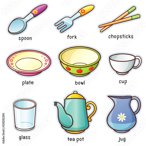 Vector illustration of Cartoon tableware vocabulary