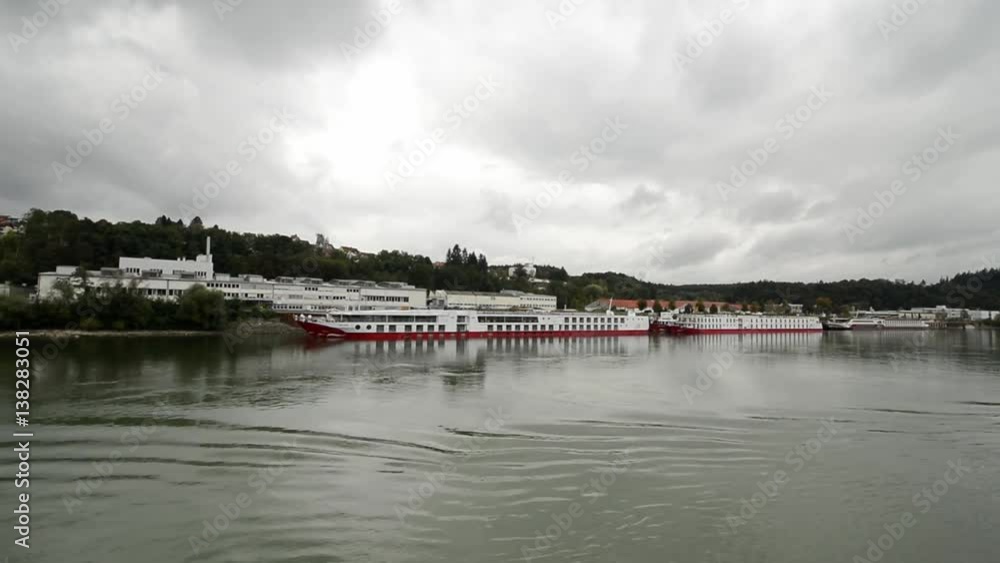 Shot of Danube River and Cruise Ships in Passau, Germany Shot of Danube River and Cruise Ships in Passau, Germany