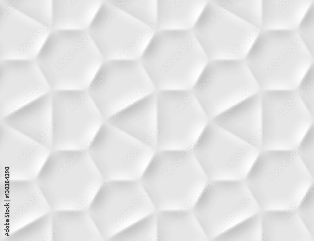 Seamless pattern with hexagonal cells made from shadows and lights in origami style. White repeating background. Seamless pattern with hexagonal cells made from shadows and lights in origami style. White repeating background.