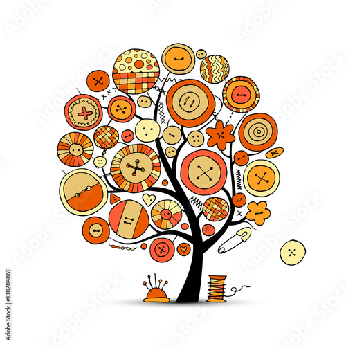Sewing crafts, art tree. Sketch for your design