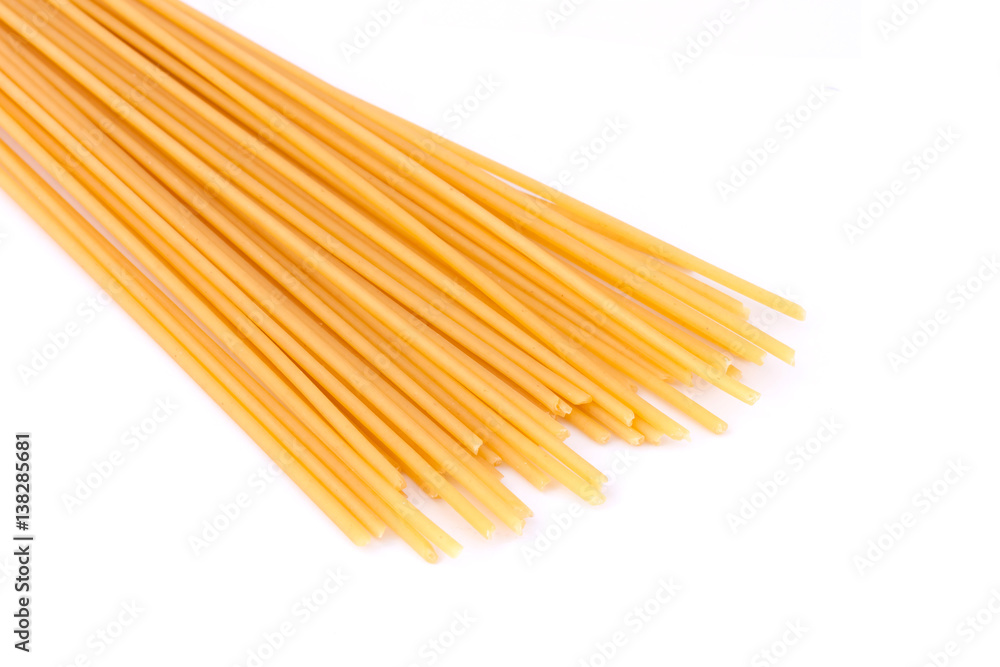 Uncooked pasta spaghetti macaroni isolated on white background Uncooked pasta spaghetti macaroni isolated on white background