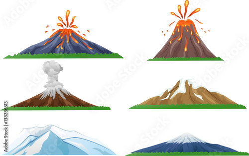 Cartoon volcano eruption set