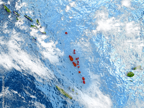 Vanuatu on map with clouds