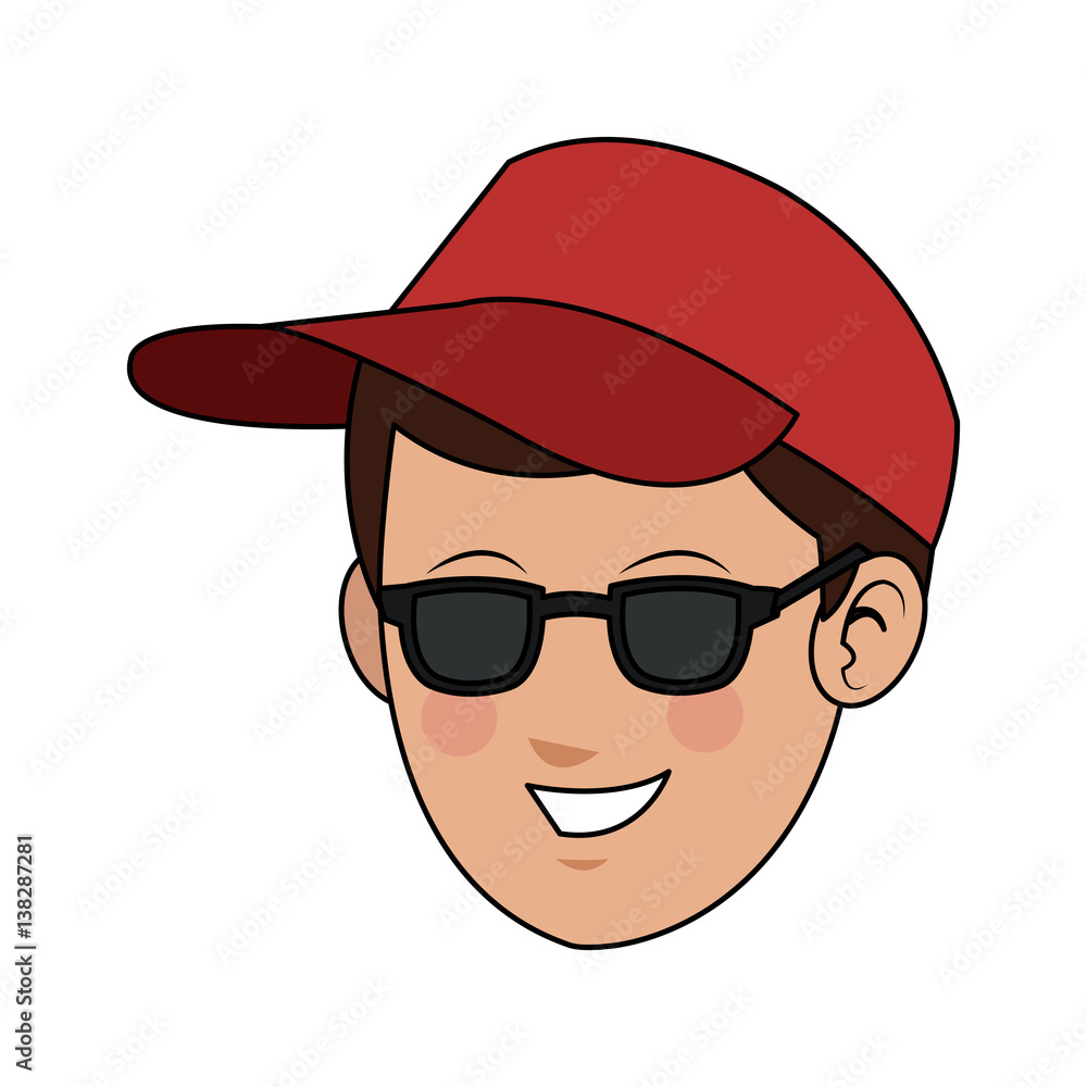 handsome young man with red baseball cap and sunglasses icon image vector illustration design 