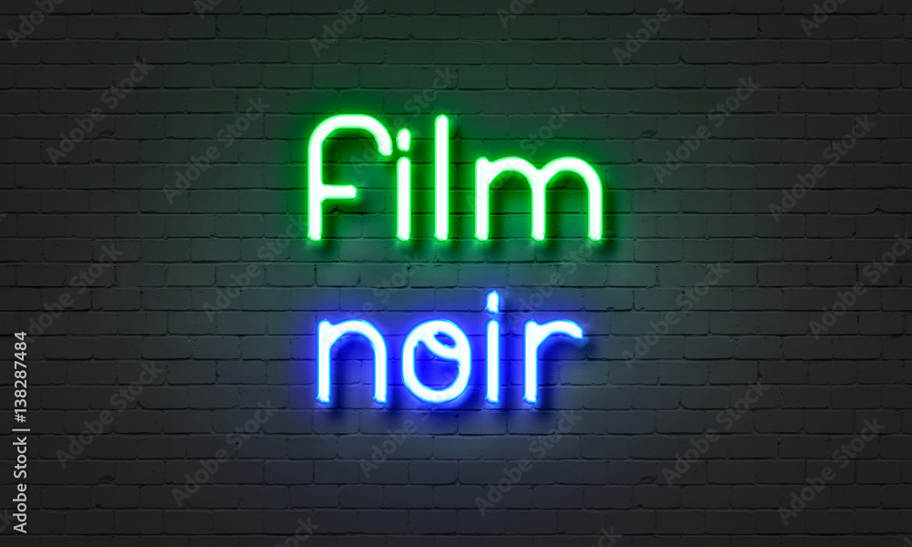 Film noir neon sign on brick wall background. Film noir neon sign on brick wall background.