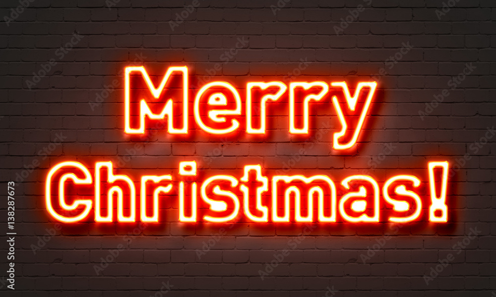 Merry Christmas neon sign on brick wall background. Merry Christmas neon sign on brick wall background.