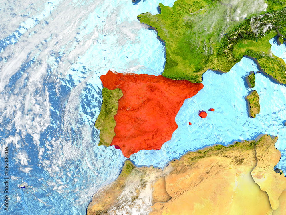 Spain on map with clouds