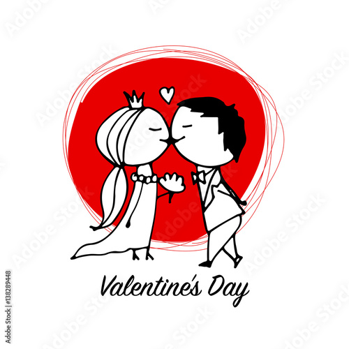 Couple in love kissing, valentine sketch for your design